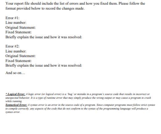 Solved Your report file should include the list of errors | Chegg.com