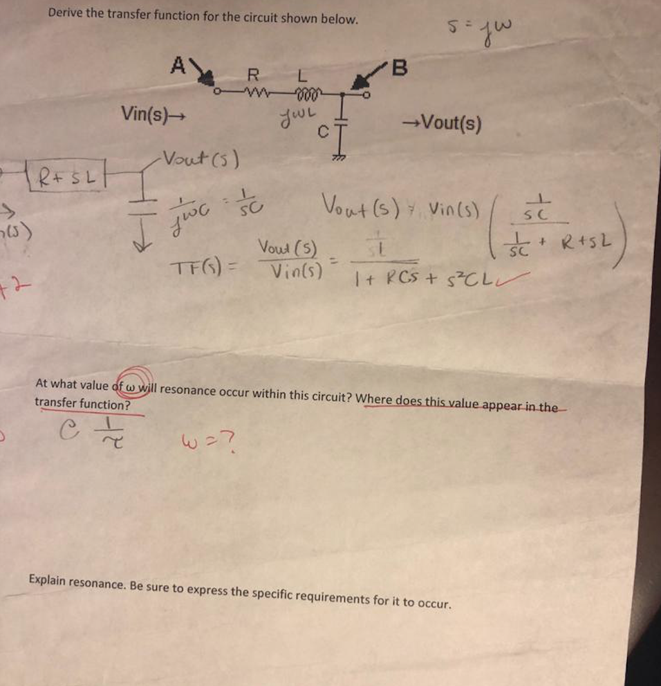 Solved Derive the transfer function for the circuit shown | Chegg.com