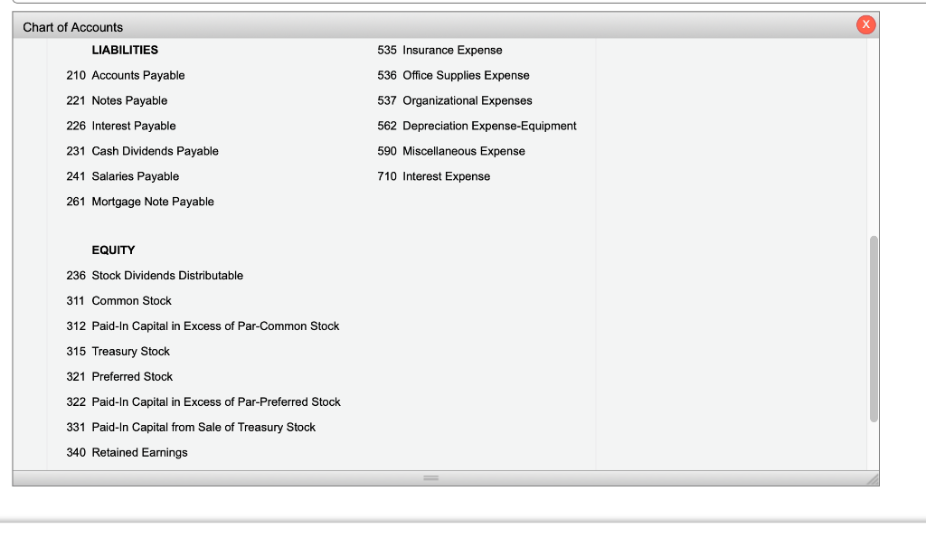 Chart Of Accounts Journal 