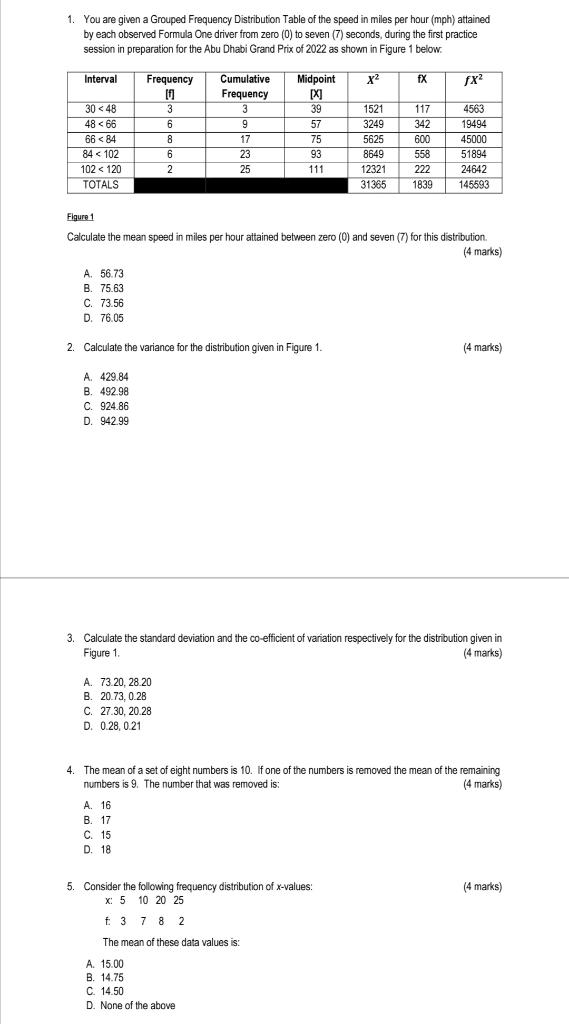 Solved 1. You are given a Grouped Frequency Distribution | Chegg.com