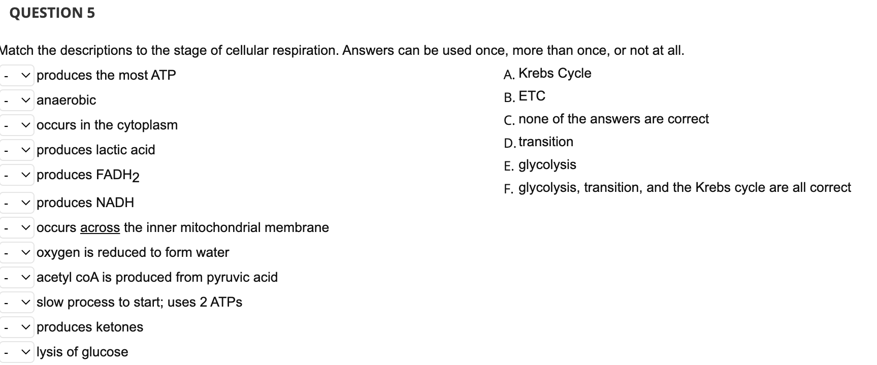 Solved QUESTION 5 Match the descriptions to the stage of | Chegg.com