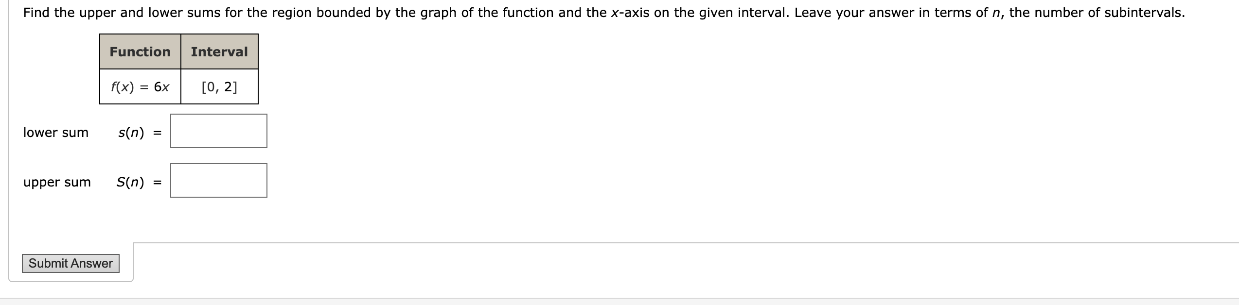 Solved lower sum s(n)= upper sum S(n)= | Chegg.com