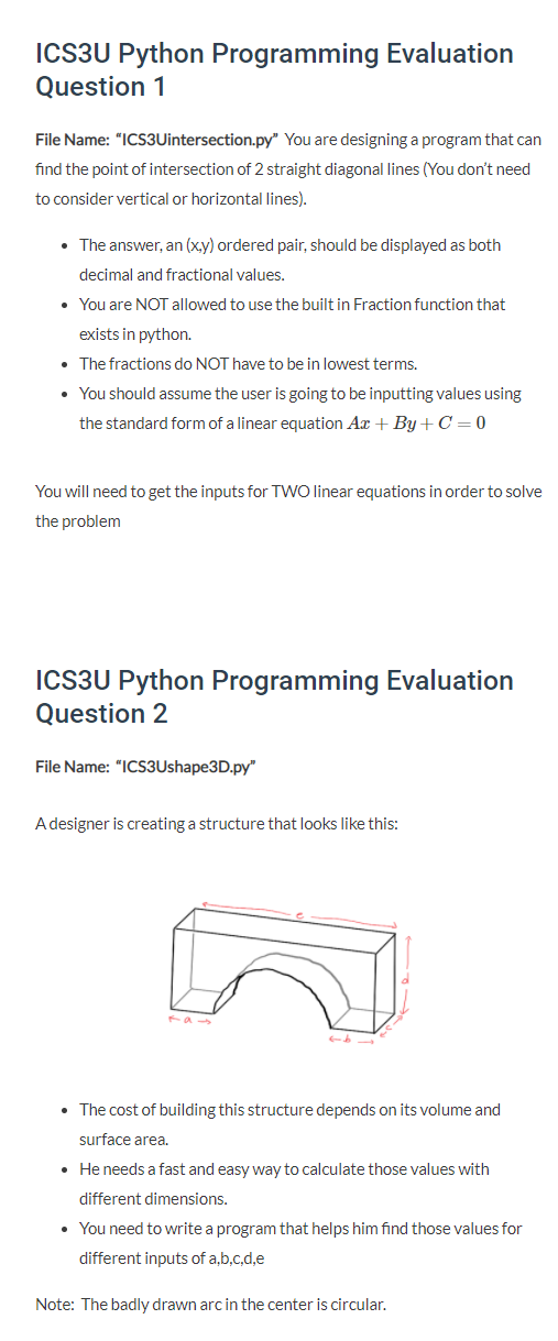 Solved ICS3U Python Programming Evaluation Question 1 File | Chegg.com