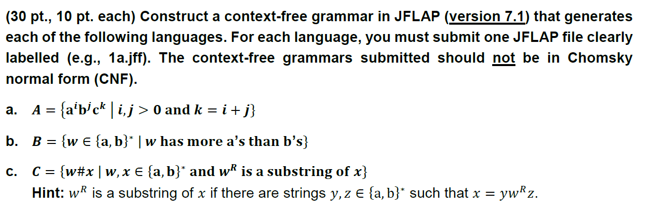 construct context free grammars for the following languages