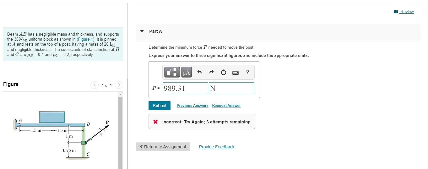 Solved Review Part A Beam AB has a negligible mass and | Chegg.com