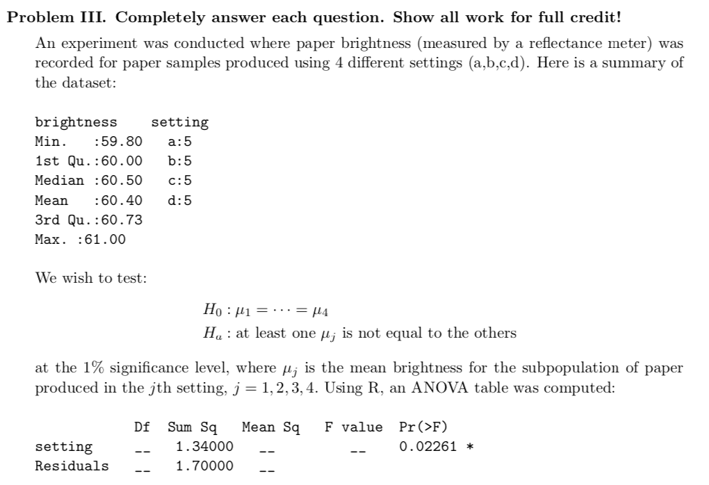 Problem Iii Completely Answer Each Question Show Chegg Com