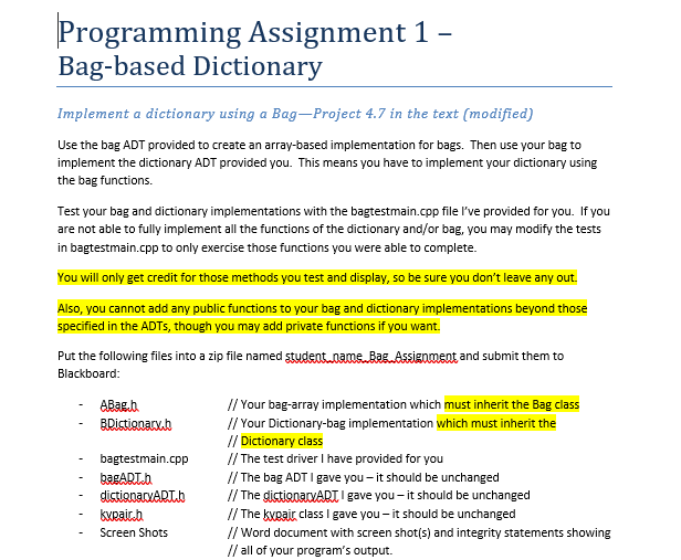 Programming Assignment 1 Bagbased Dictionary