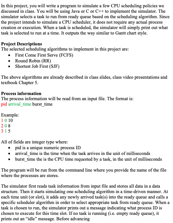 In this project, you will write a program to simulate | Chegg.com