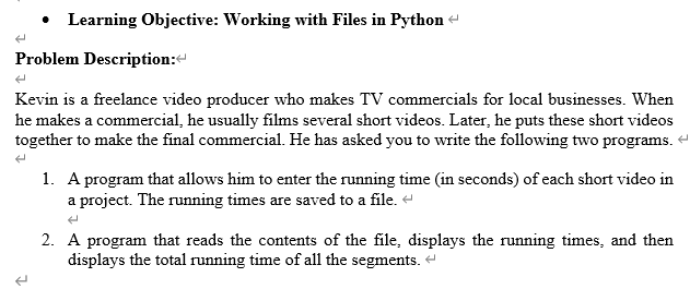 Learning Objective: Working with Files in Python | Chegg.com