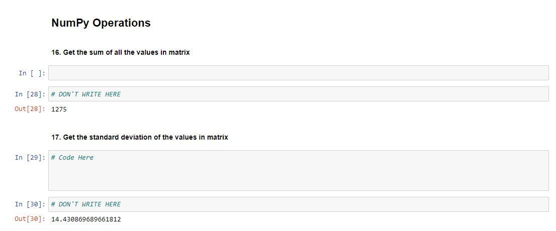 Solved numpy operations 16 get the sum of all the values in chegg