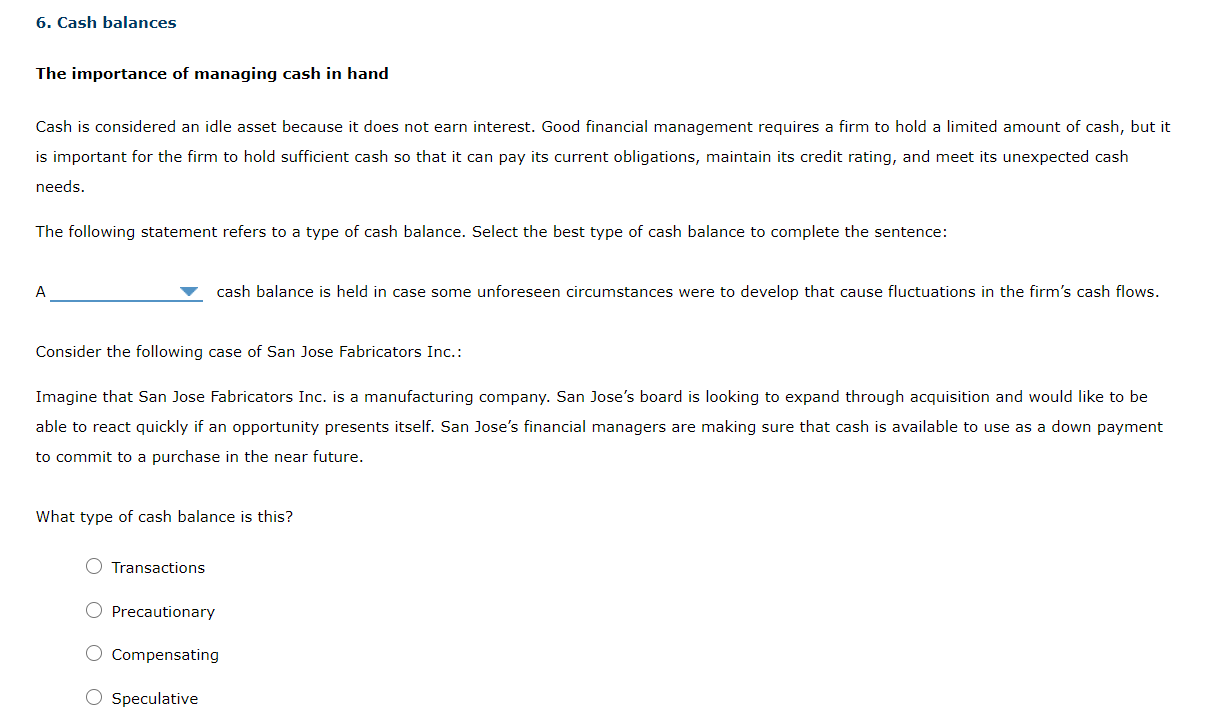 solved-6-cash-balances-the-importance-of-managing-cash-in-chegg