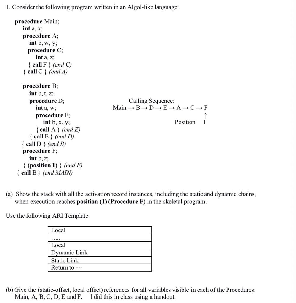 Solved 1. Consider the following program written in an | Chegg.com