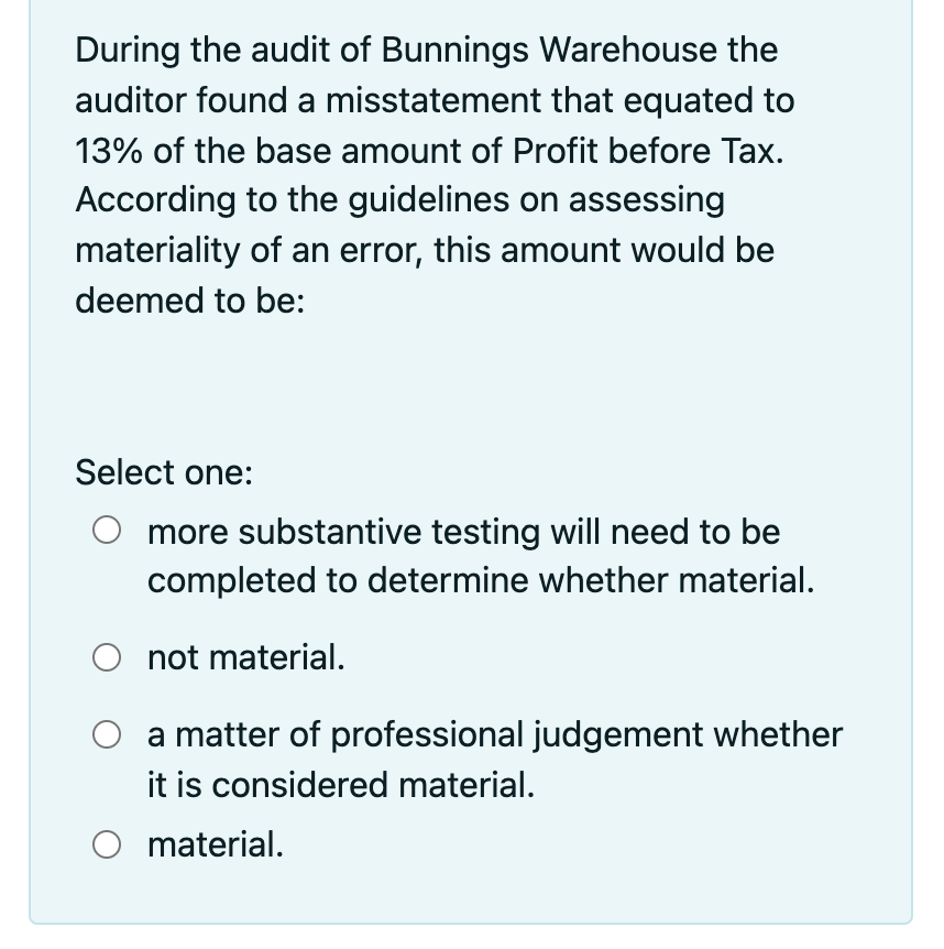 Solved Which Of The Following Responses By The Auditor Would | Chegg.com