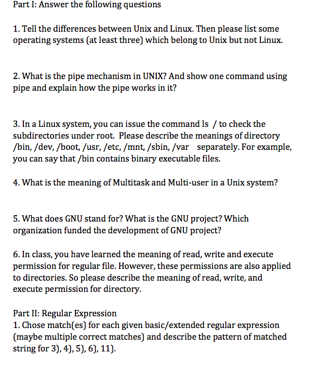 Solved Part I Answer The Following Questions 1 Tell The Chegg Com