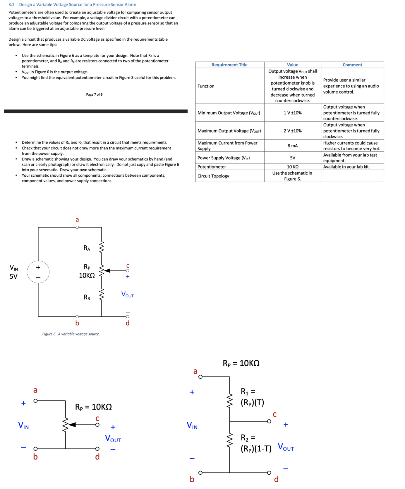 Solved 3.2 ﻿Design a Variable Voltage Source for a Pressure | Chegg.com