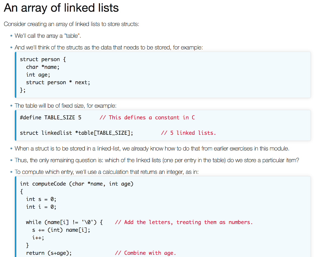An array of linked lists Consider creating an array | Chegg.com