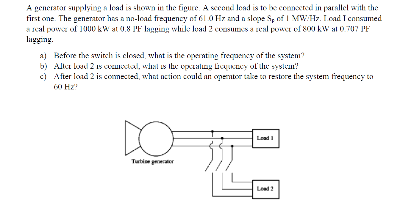 Solved A generator supplying a load is shown in the figure. | Chegg.com