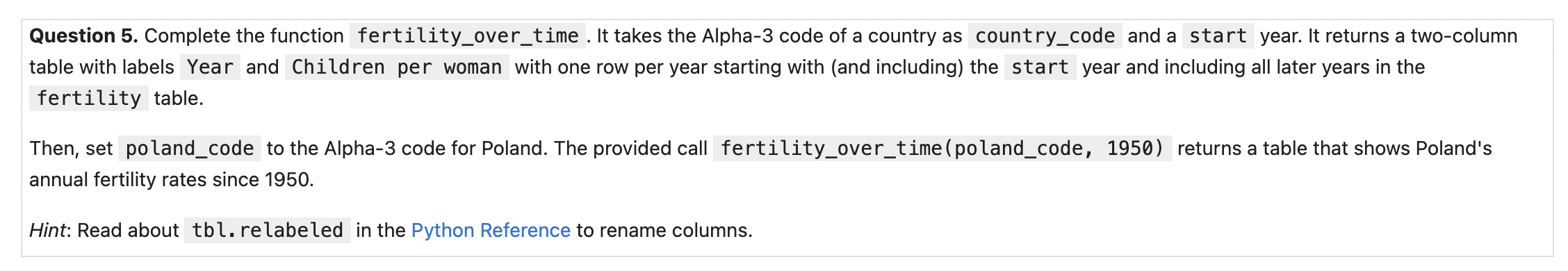 Question 5. Complete the function | Chegg.com