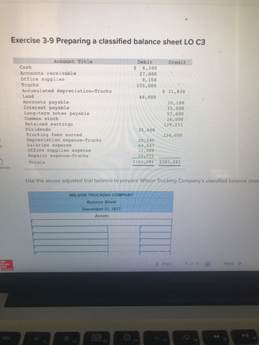 Solved Exercise 3-9 Preparing a classified balance sheet LO | Chegg.com