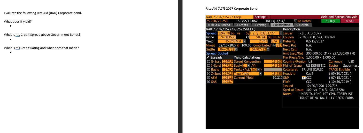 Rite Aid 7.7% 2027 Corporate Bond Evaluate the | Chegg.com