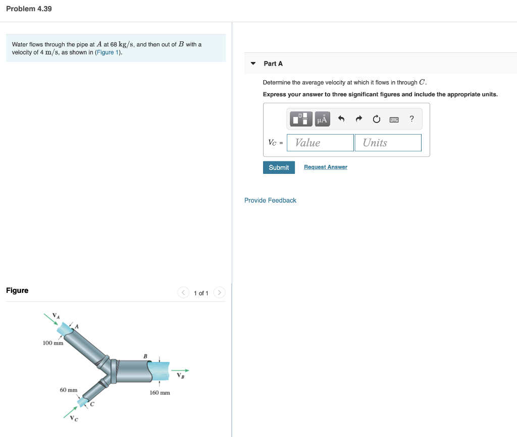 Solved Problem 4.39 Water flows through the pipe at A at 68 | Chegg.com
