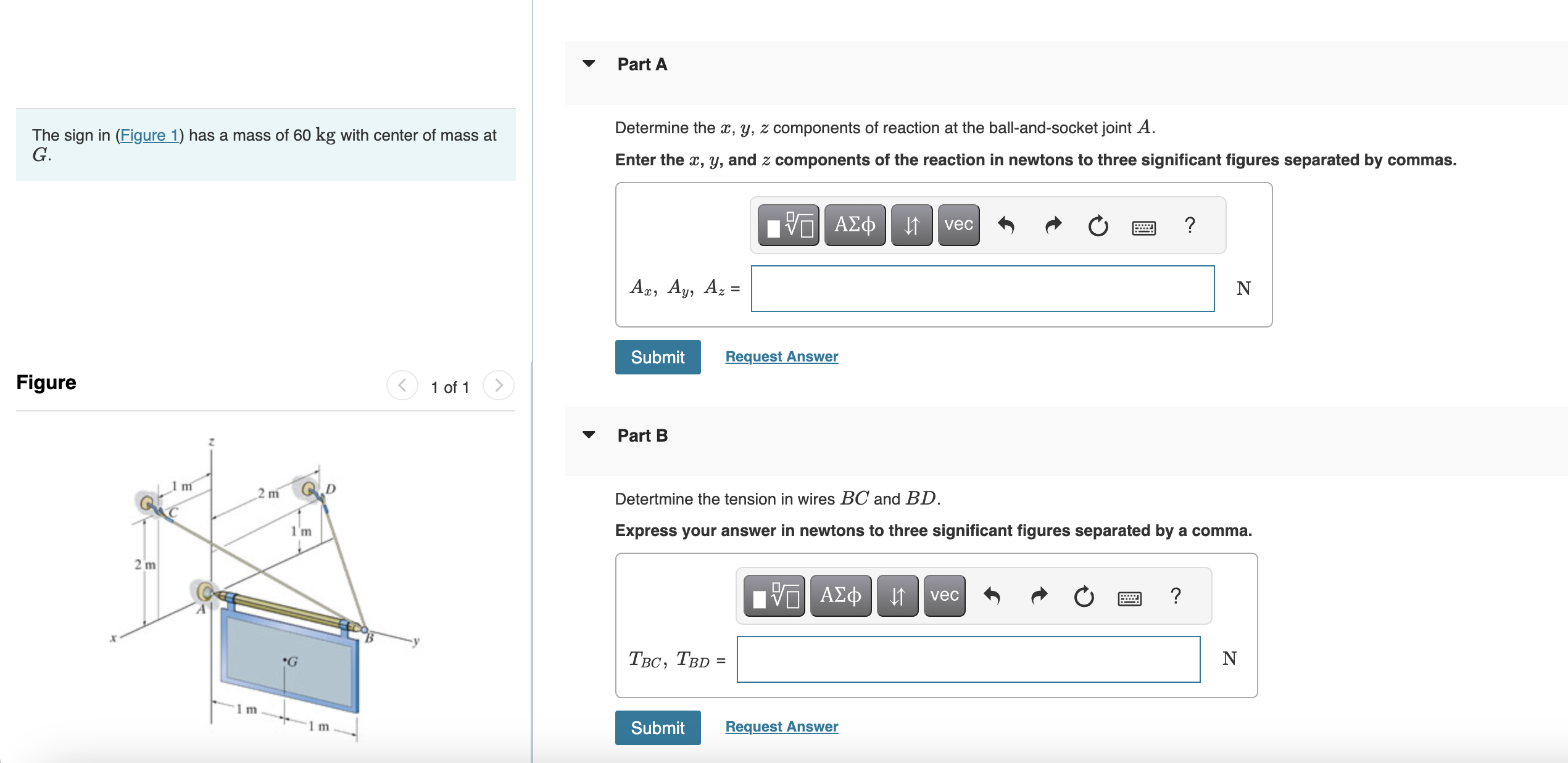 Solved The sign in (Figure 1) has a mass of 60 kg with | Chegg.com