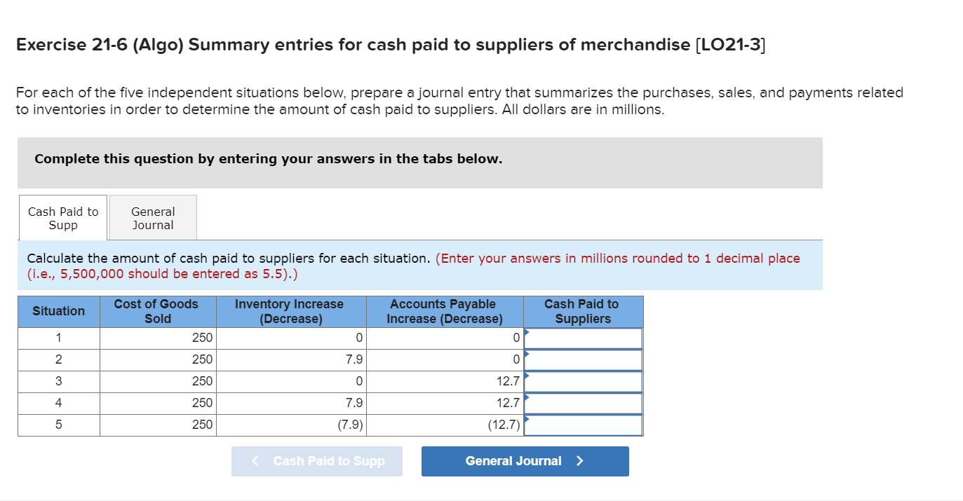 Solved Exercise 216 (Algo) Summary entries for cash paid to