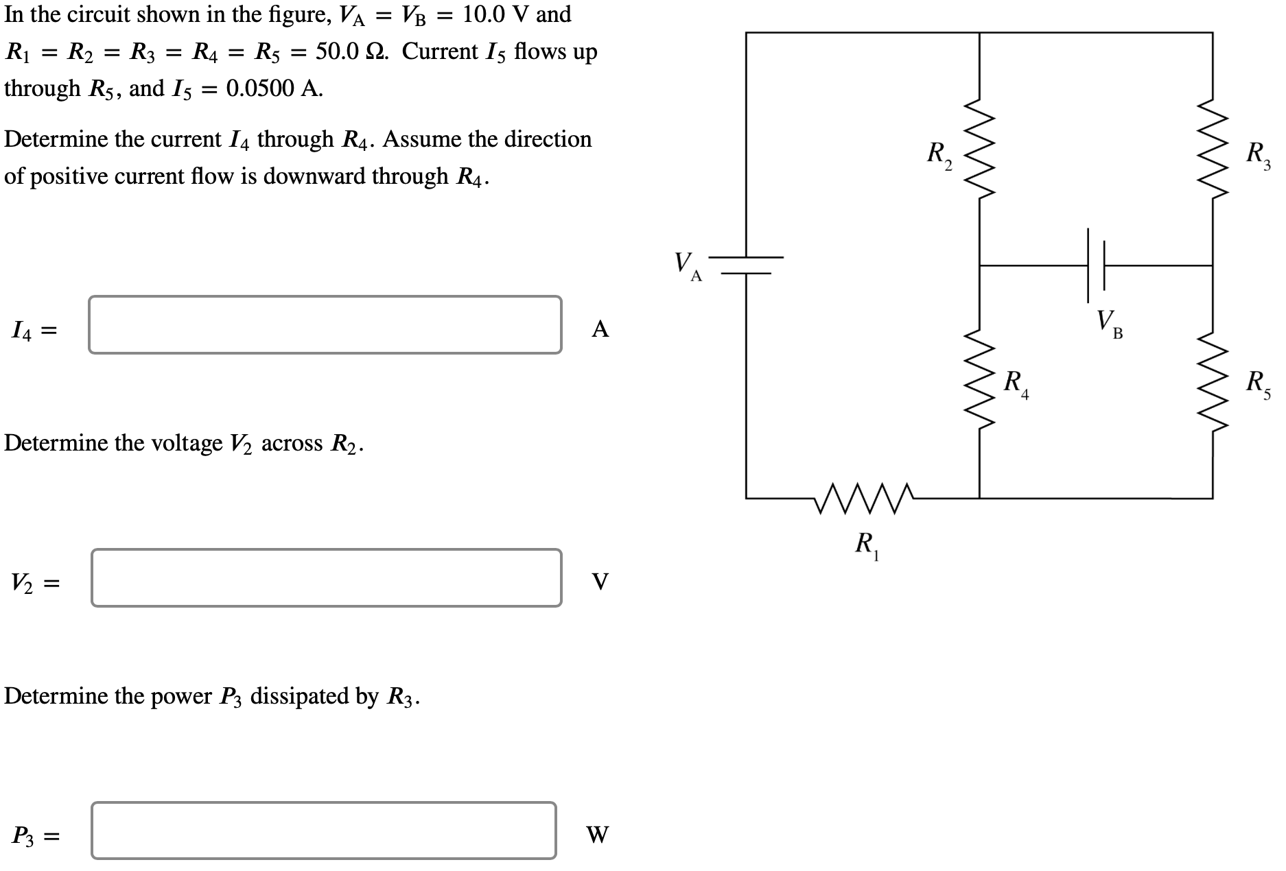 Solved In the circuit shown in the figure, VA=VB=10.0 V and | Chegg.com