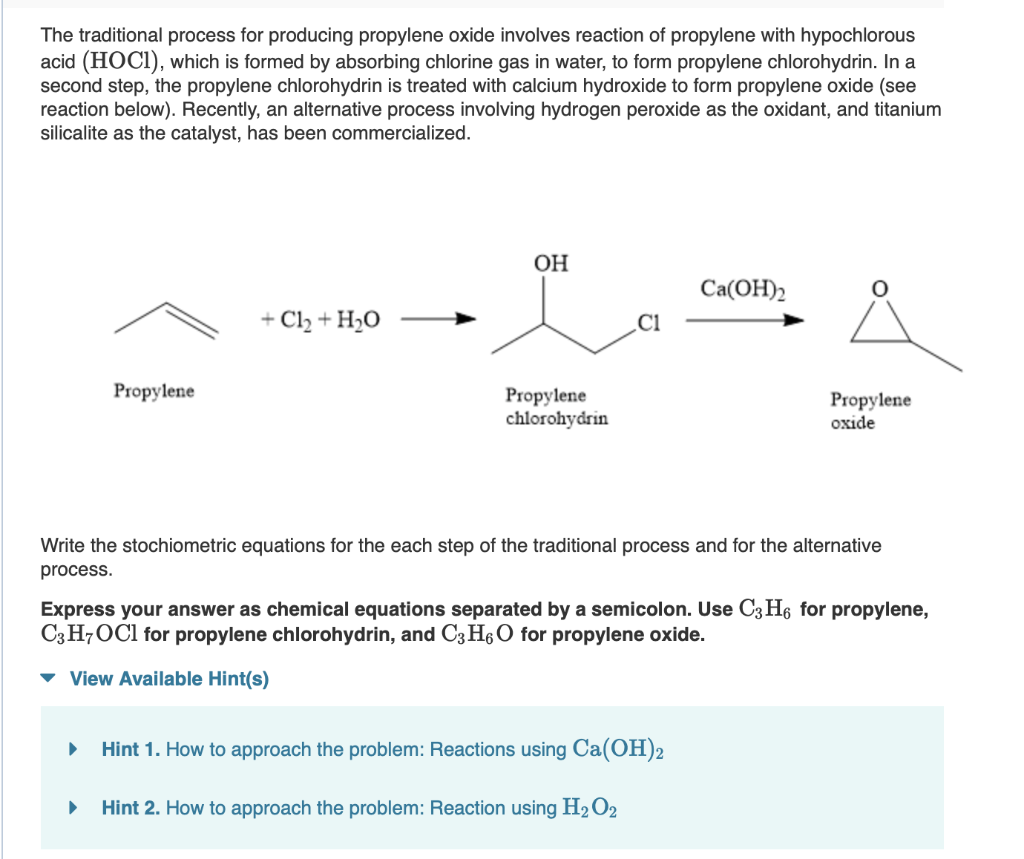 Solved The traditional process for producing propylene oxide | Chegg.com