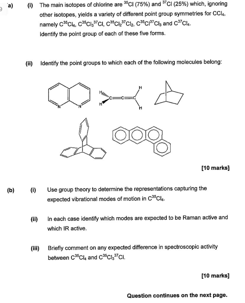 (i) The main isotopes of chlorine are 35Cl(75) and