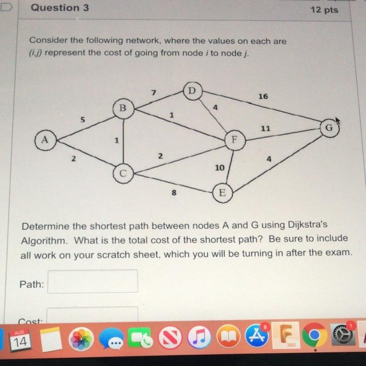 Solved Question 3 12 pts Consider the following network, | Chegg.com