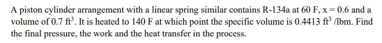 Solved A piston cylinder arrangement with a linear spring | Chegg.com