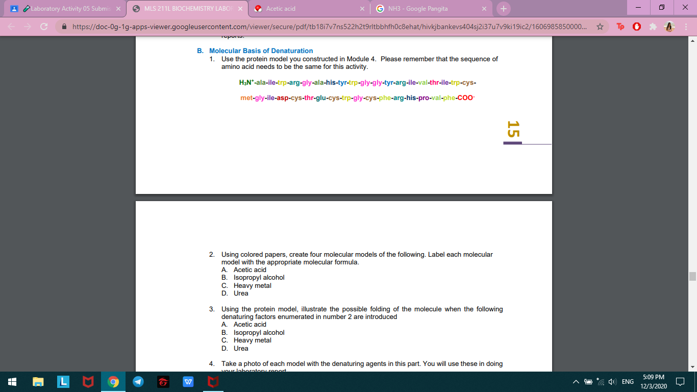 Laboratory Activity 05 Submis X Mls 211l Biochemistry Chegg Com