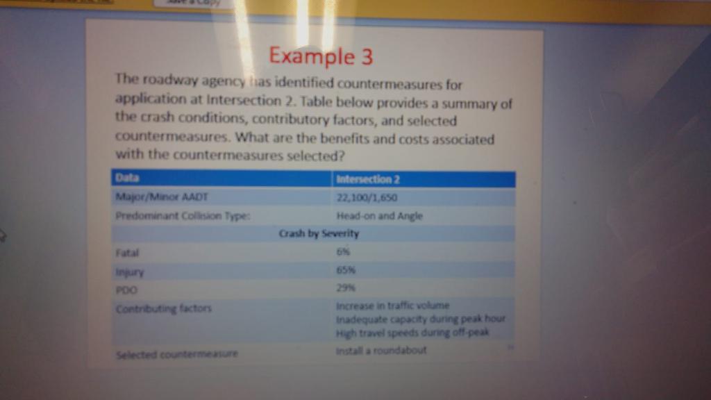 Solved Example 3 The roadway agency has identified | Chegg.com
