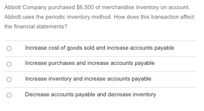 Solved Abbott Company Purchased $6,500 Of Merchandise | Chegg.com