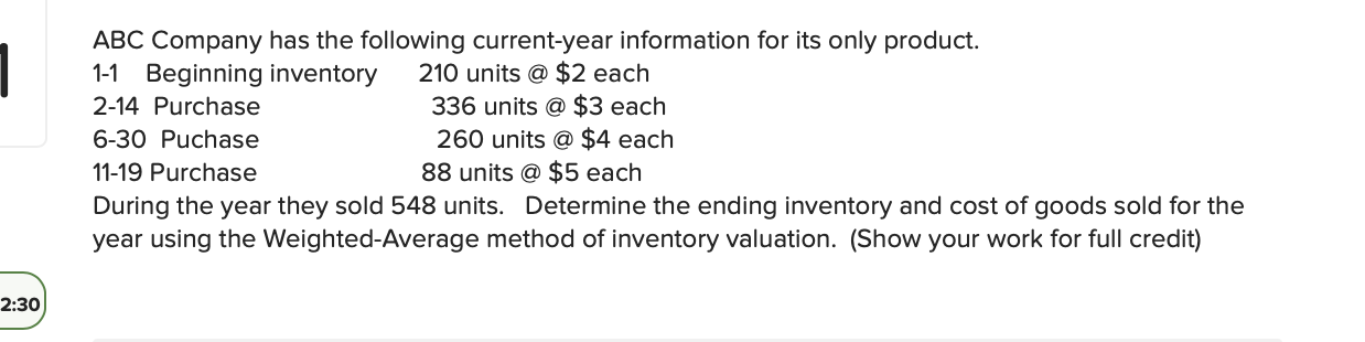 Solved 2:30 ABC Company Has The Following Current-year | Chegg.com