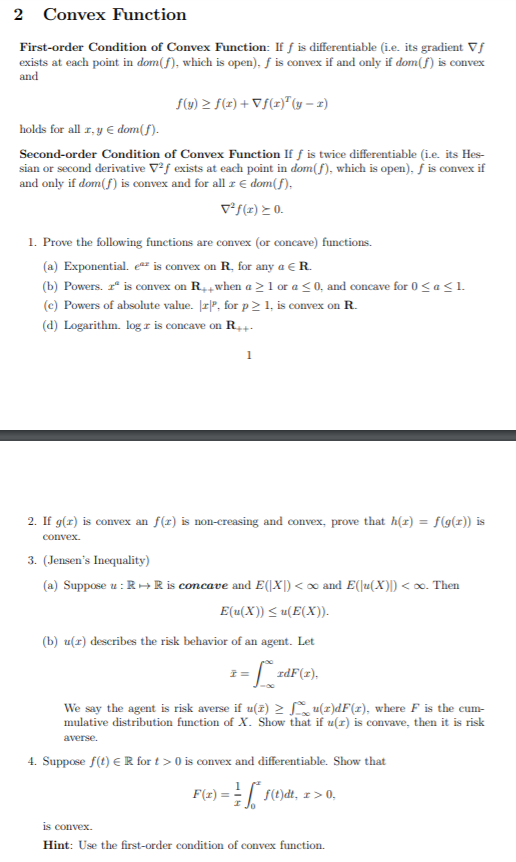 2 Convex Function First-order Condition of Convex | Chegg.com