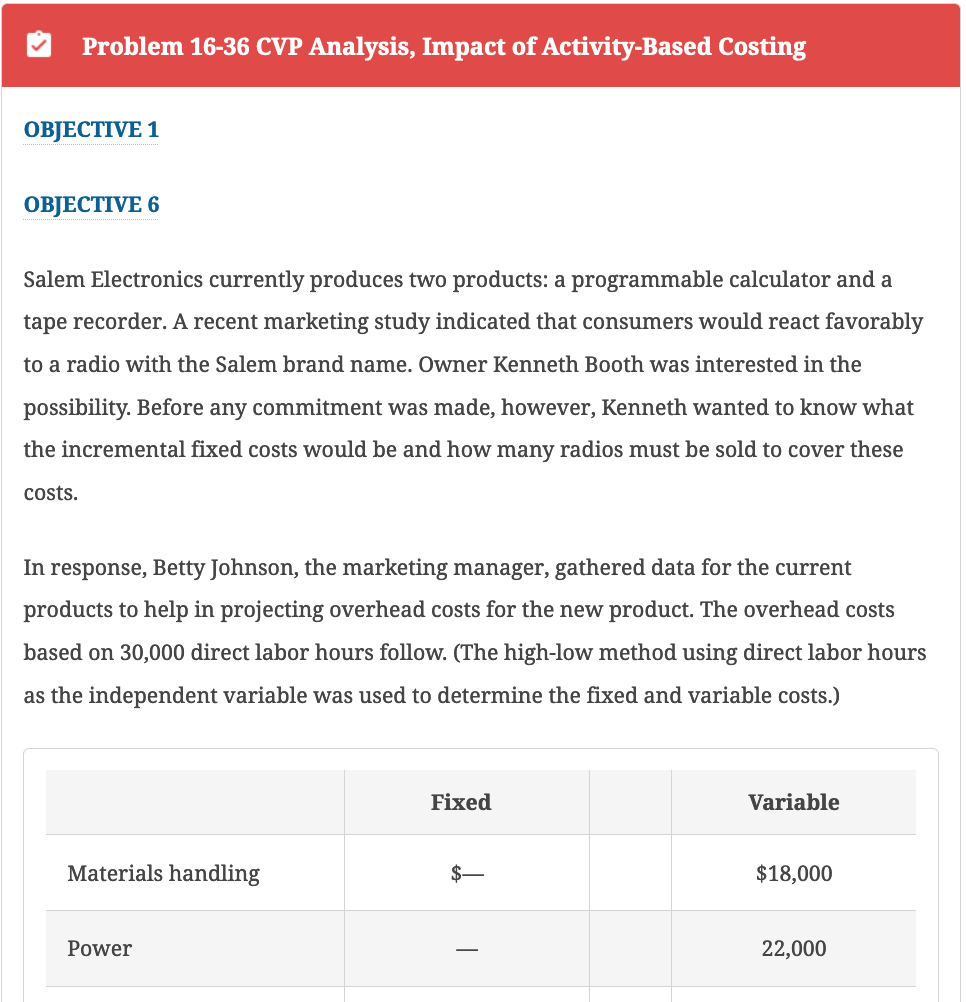 Solved Salem Electronics currently produces two products a