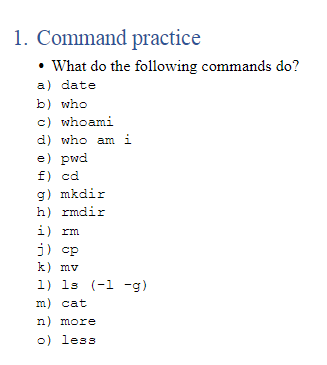 Solved 1. Command practice • What do the following commands | Chegg.com