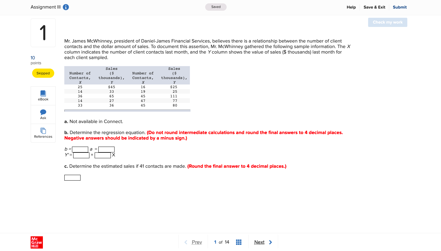 Solved Assignment Ill Saved Help Save & Exit Submit Check my | Chegg.com