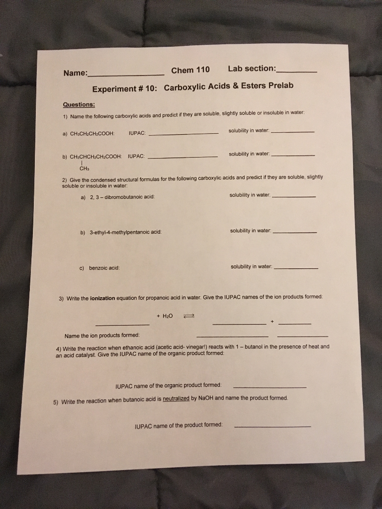 Solved Chem 110 Lab section:_ Name: Experiment # 10: | Chegg.com