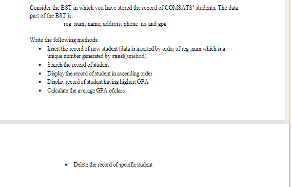 Consider The Bst In Which You Have Stored The Record Chegg Com