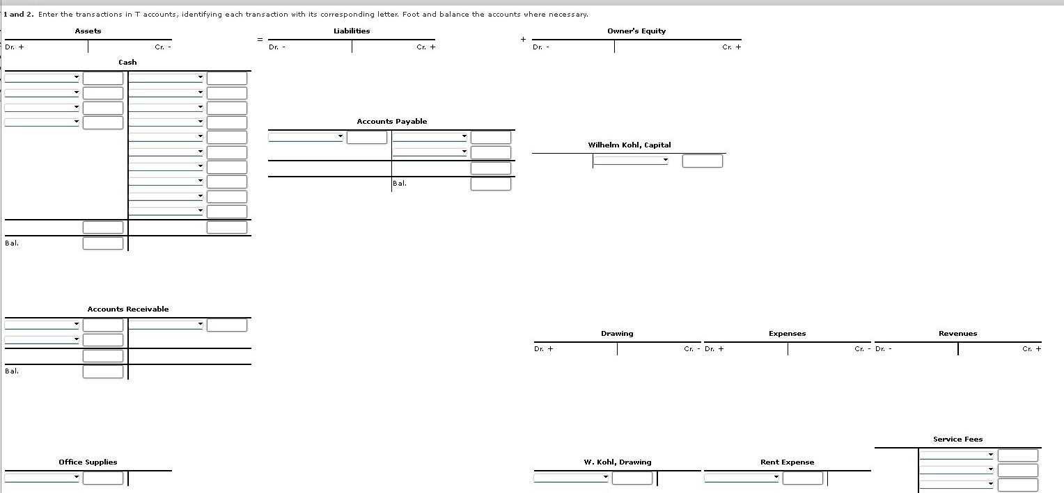 Solved 1 and 2. Enter the transactions in T accounts, | Chegg.com