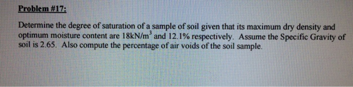 Solved Determine the degree of saturation of a sample of | Chegg.com