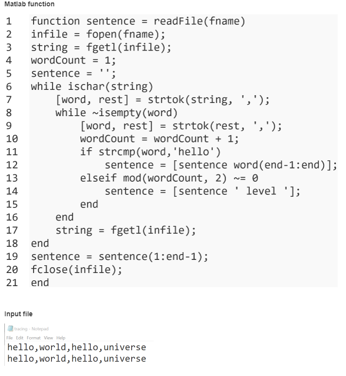 = Matlab function 1 function sentence =