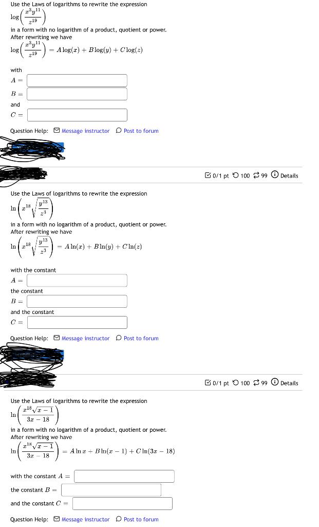 Solved Use the Laws of logarithms to rewrite the expression | Chegg.com