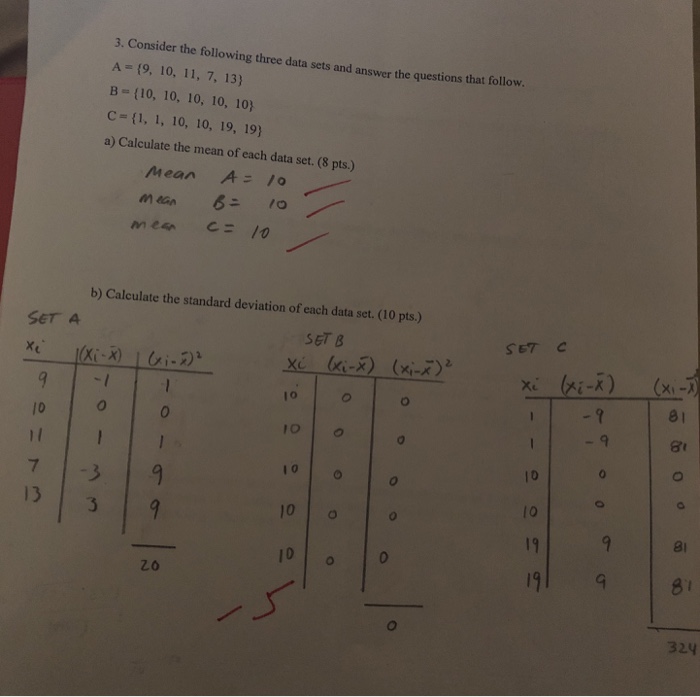 Solved 3. Consider the following three data sets and answer | Chegg.com