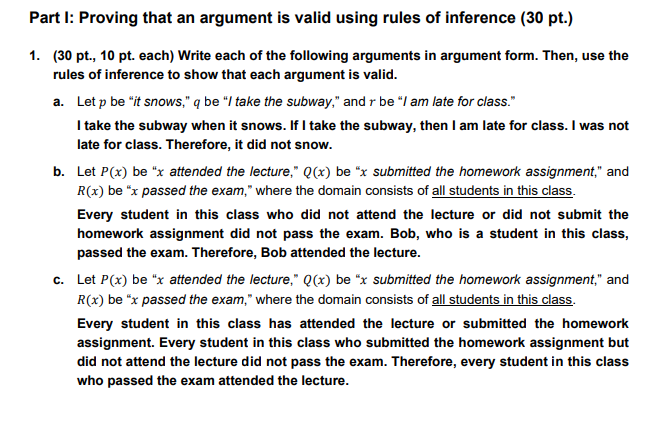 Solved Part I: Proving That An Argument Is Valid Using Rules | Chegg.com