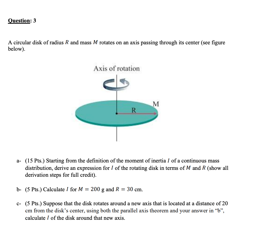 Solved Question: 3 A Circular Disk Of Radius R And Mass M | Chegg.com