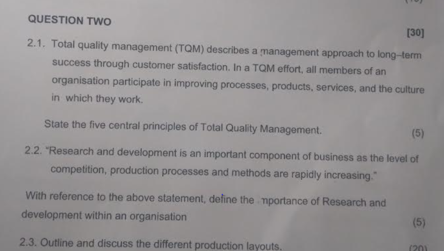 Solved 2.1. Total Quality Management (TQM) Describes A | Chegg.com